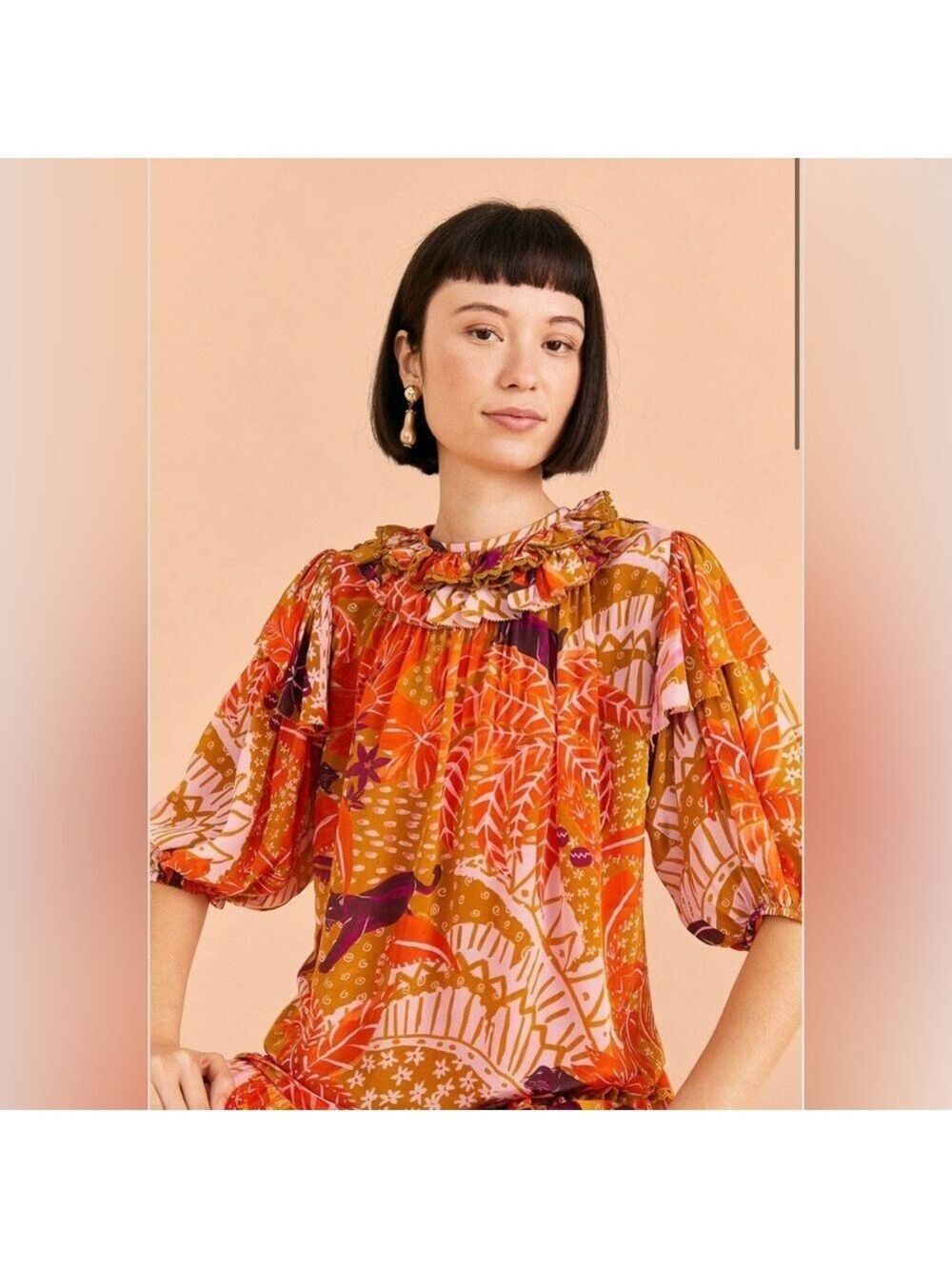 Farm Rio Beige Jungle Panther Blouse
